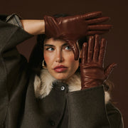 Isabella (brown) - lambskin leather gloves with cashmere lining
