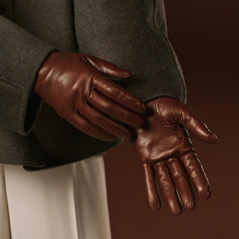 Isabella (brown) - lambskin leather gloves with cashmere lining