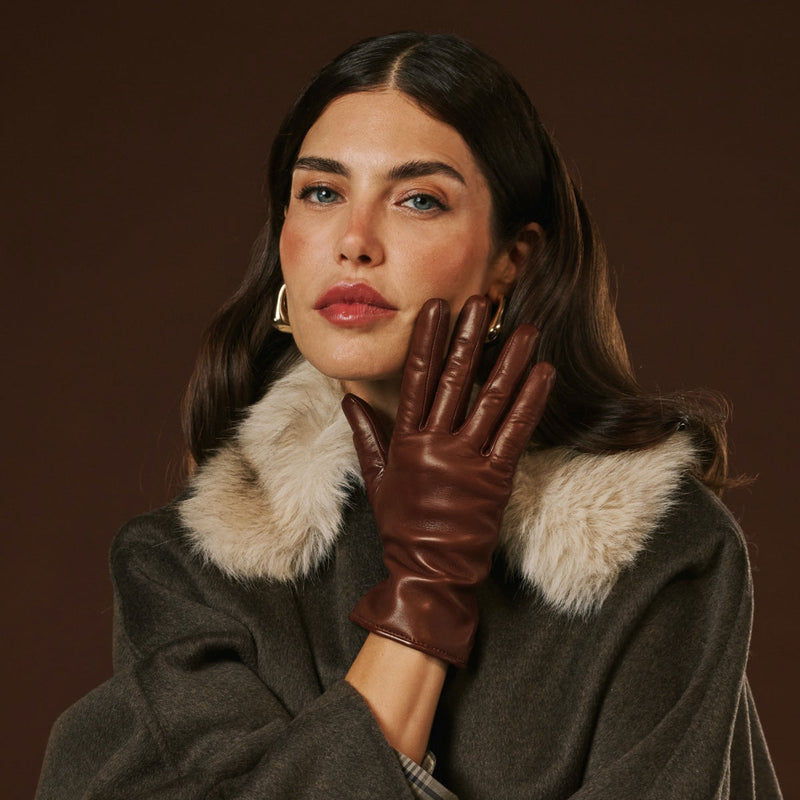 Isabella (brown) - lambskin leather gloves with cashmere lining
