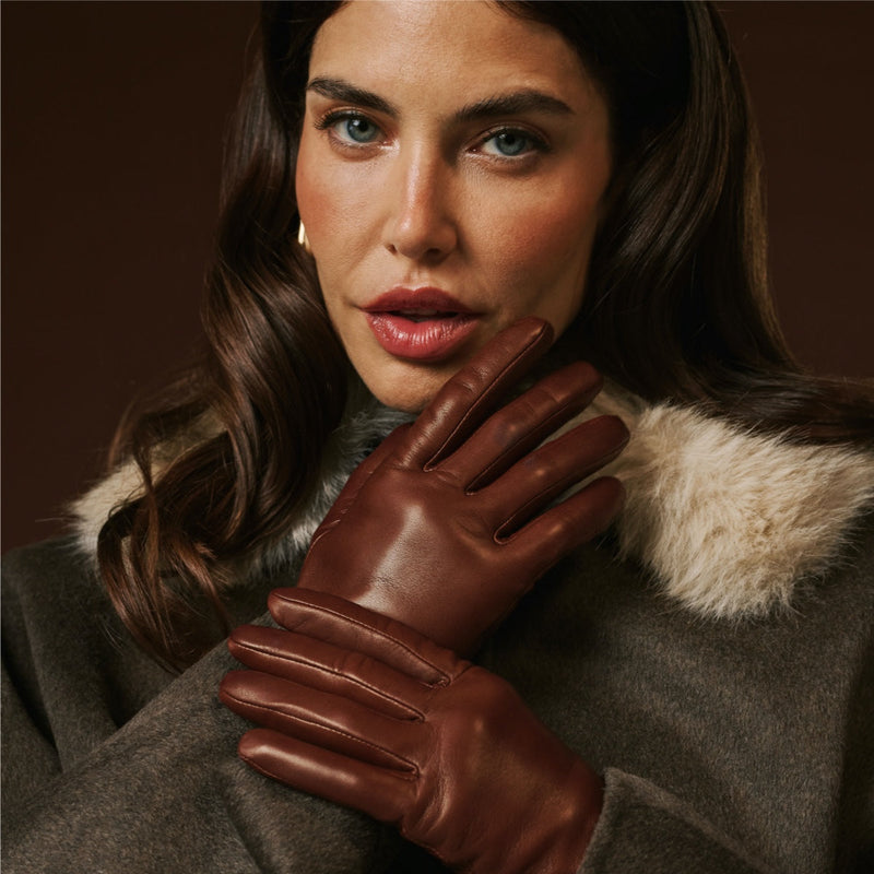 Isabella (brown) - lambskin leather gloves with cashmere lining