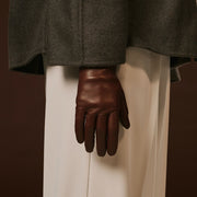 Isabella (brown) - lambskin leather gloves with cashmere lining
