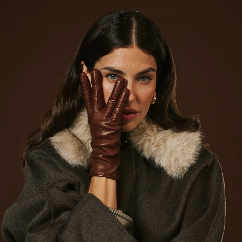 Isabella (brown) - lambskin leather gloves with cashmere lining