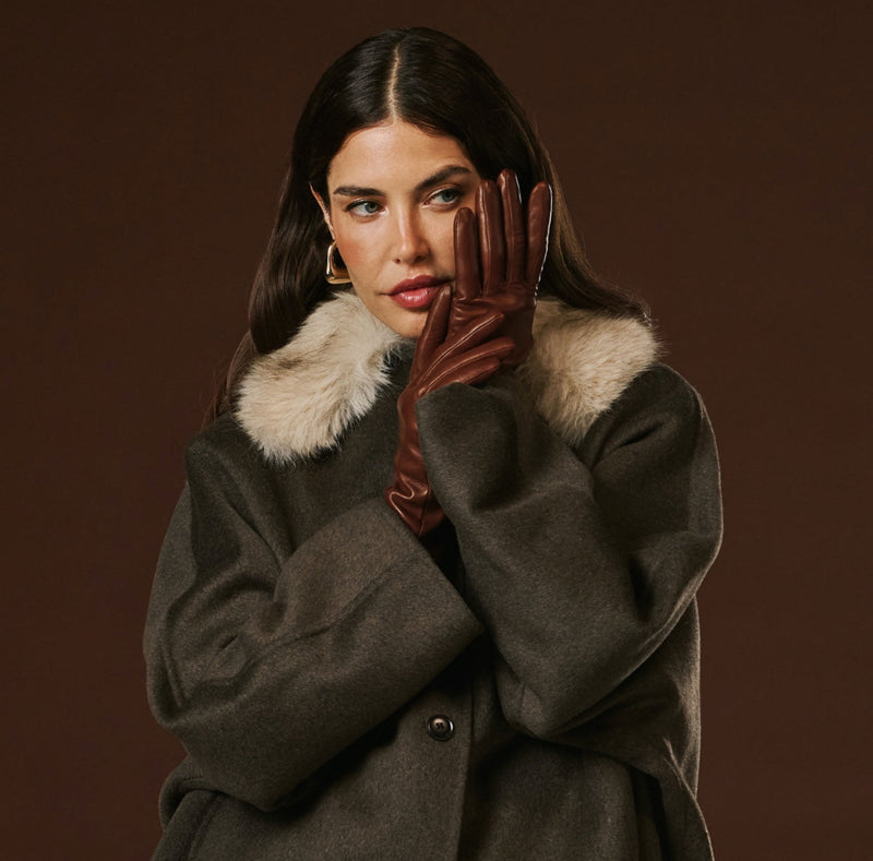 Isabella (brown) - lambskin leather gloves with cashmere lining