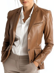 Jack Brown Leather Blazer – Elegant Leather Blazer for Women