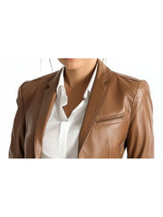 Jack Brown Leather Blazer – Elegant Leather Blazer for Women
