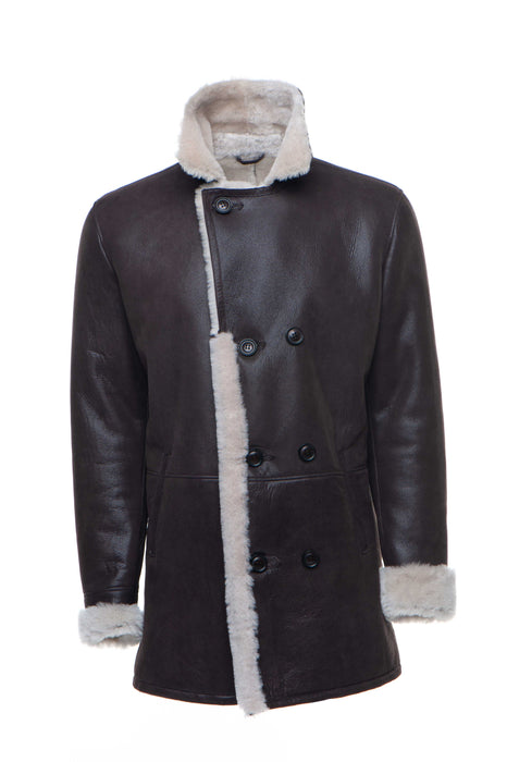 Jozefs 3/4 Length Brown Shearling Buttoned Coat