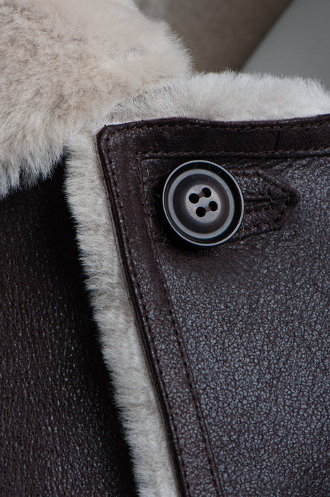 Jozefs 3/4 Length Brown Shearling Buttoned Coat