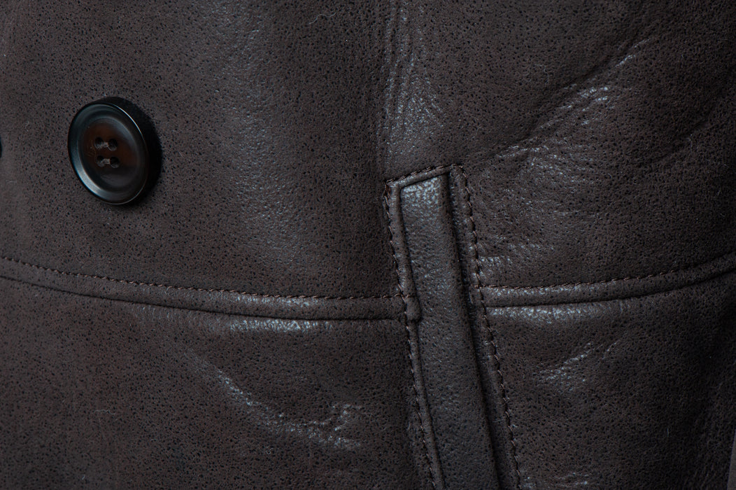 Jozefs 3/4 Length Brown Shearling Buttoned Coat
