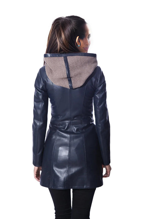 Janno Women’s Leather Jacket with Tricko Hoodie – Midnight Blue