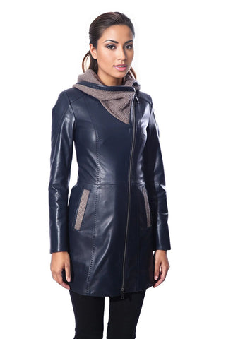 Janno Womens Leather Jacket with Cape Style Tricko Hoodie