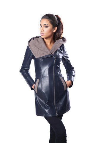 Janno Womens Leather Jacket with Cape Style Tricko Hoodie