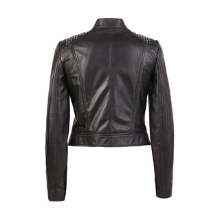Jesse Womens High Fashion Riveted Moto Leather Jacket
