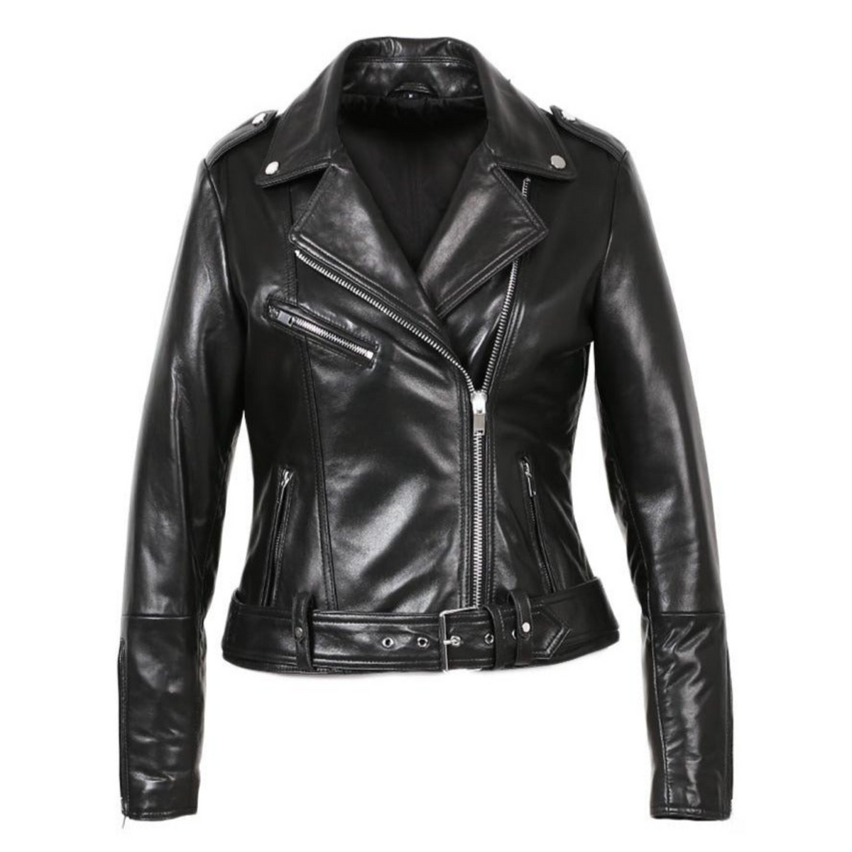 Kylee Womens New Zealand Motorcycle Leather Jacket-Womens Leather Coat-Inland Leather Co.-Black-S-Inland Leather Co.