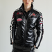 Men’s Vegan Leather Biker Jacket with Badges Faux Fur Lined