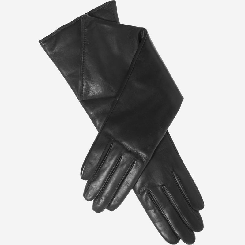 Leonora (black) - cashmere lined 6-button length leather gloves