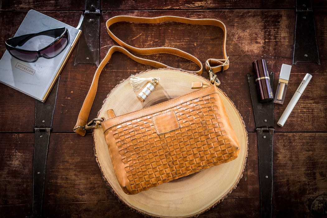 Weaved Washed Leather Crossbody