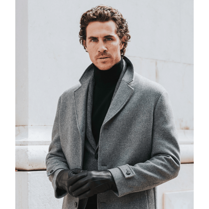 Marco (black) - Italian lambskin leather gloves with white rabbit fur lining