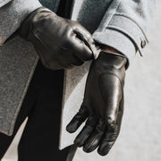 Marco (black) - lambskin leather gloves with brown rabbit fur lining