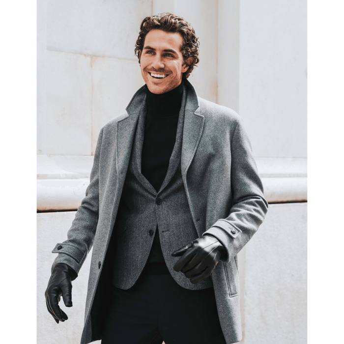 Marco (black) - Italian lambskin leather gloves with brown rabbit fur lining