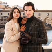 Marco (brown) - Lambskin leather gloves with white rabbit fur lining