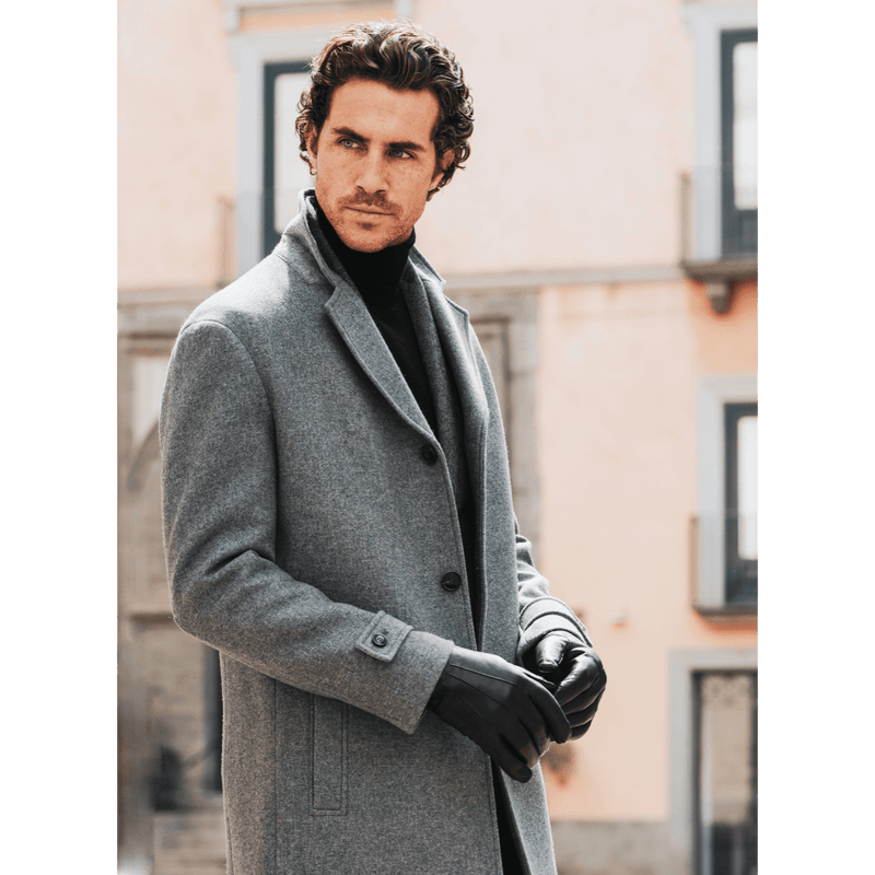 Marco (black) - lambskin leather gloves with brown rabbit fur lining