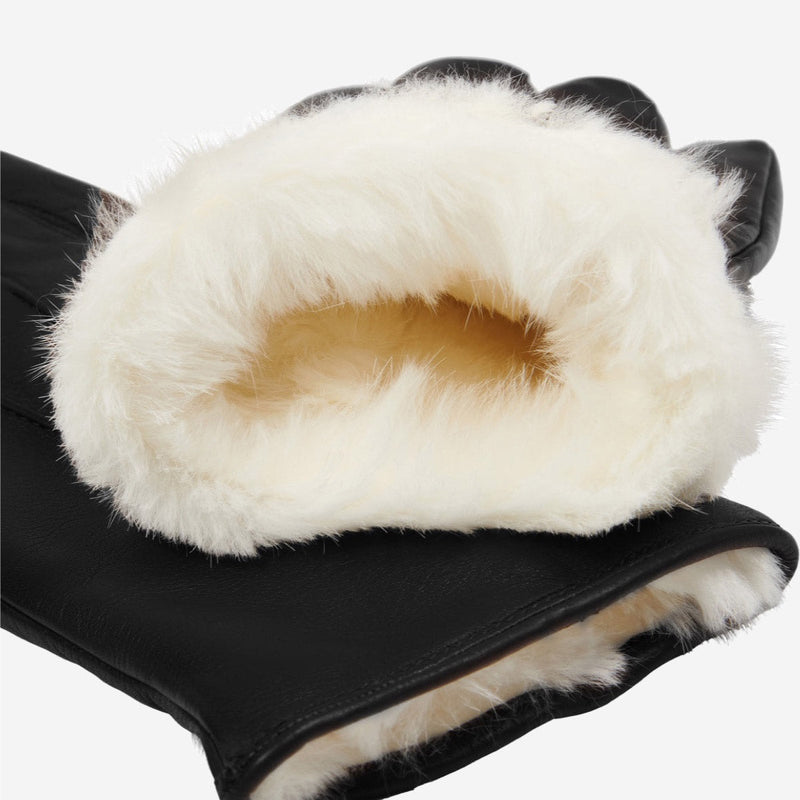 Marco (black) - Lambskin leather gloves with white rabbit fur lining