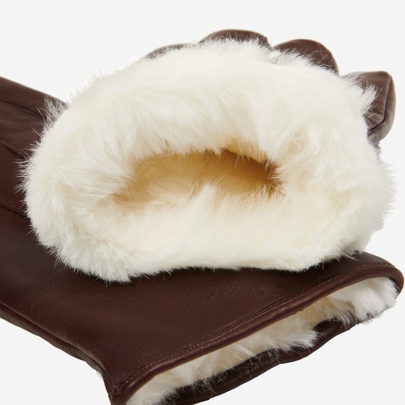 Marco (brown) - Lambskin leather gloves with white rabbit fur lining