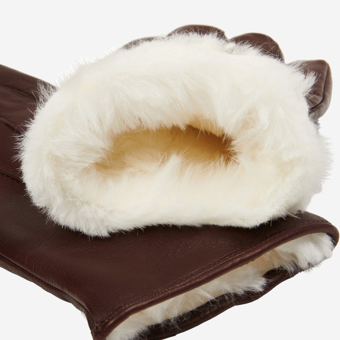 Marco (brown) - Italian lambskin leather gloves with white rabbit fur lining
