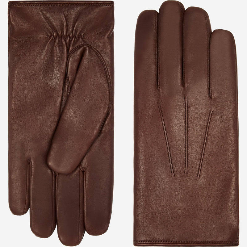 Marco (brown) - Lambskin leather gloves with white rabbit fur lining