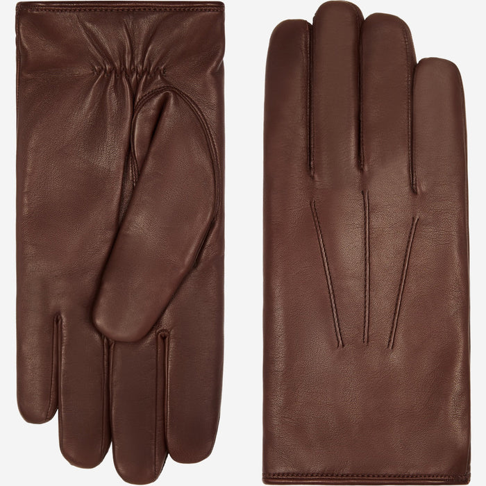 Marco (brown) - Italian lambskin leather gloves with white rabbit fur lining