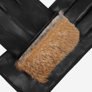 Marco (black) - lambskin leather gloves with brown rabbit fur lining