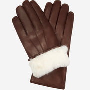 Marco (brown) - Lambskin leather gloves with white rabbit fur lining