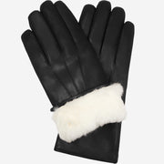 Marco (black) - Lambskin leather gloves with white rabbit fur lining