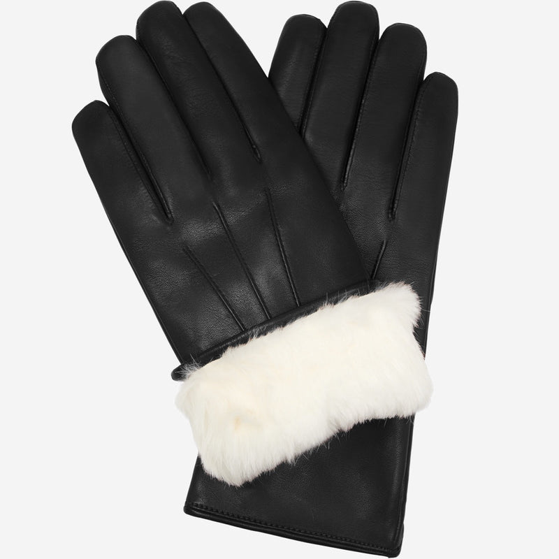 Marco (black) - Lambskin leather gloves with white rabbit fur lining