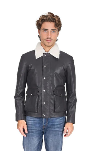 Harry Men’s Fur Collar Leather Jacket Black