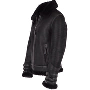 Men’s Black Aviator Flying Bomber Shearling Leather Jacket