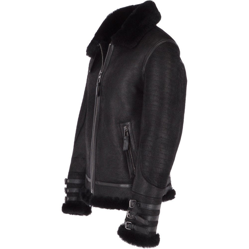 Men’s Black Aviator Flying Bomber Shearling Leather Jacket
