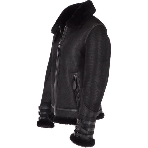 Men’s Black Aviator Flying Bomber Shearling Leather Jacket