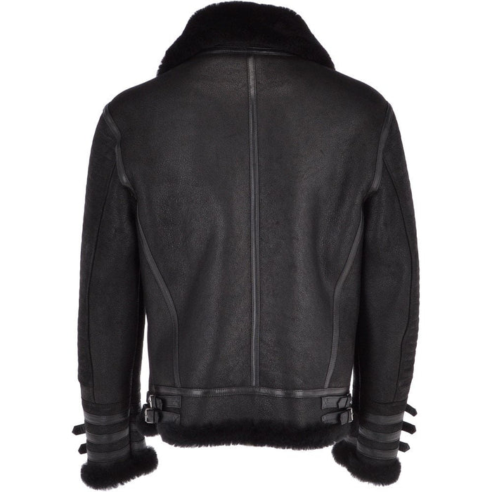 Men’s Black Aviator Flying Bomber Shearling Leather Jacket