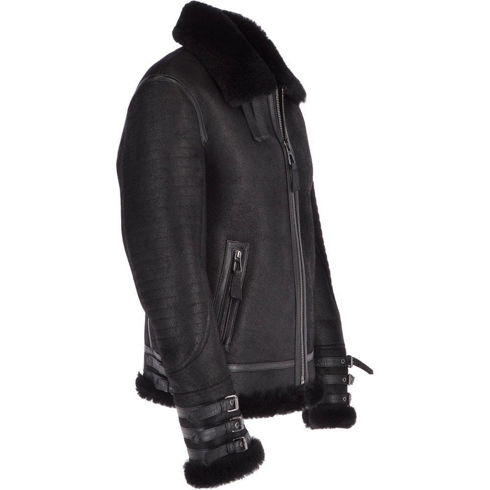 Men’s Black Aviator Flying Bomber Shearling Leather Jacket