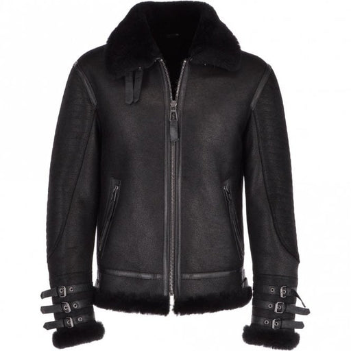 Men’s Black Aviator Flying Bomber Shearling Leather Jacket