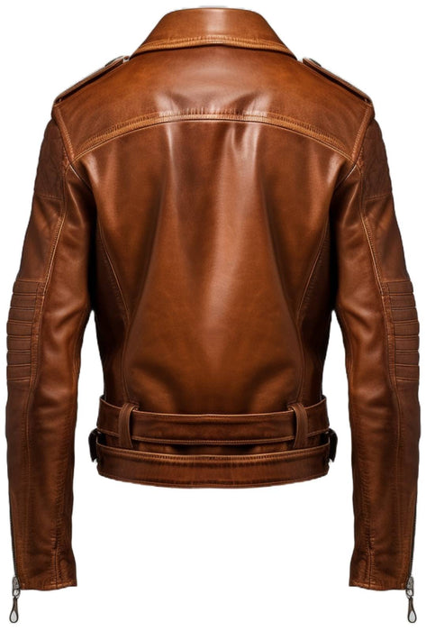 Men’s Stylish Belted Brown Vintage Leather Biker Jacket