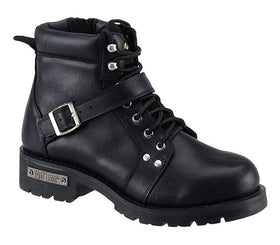 Men's 6" Reflective Double Zipper Biker Black Leather Boots
