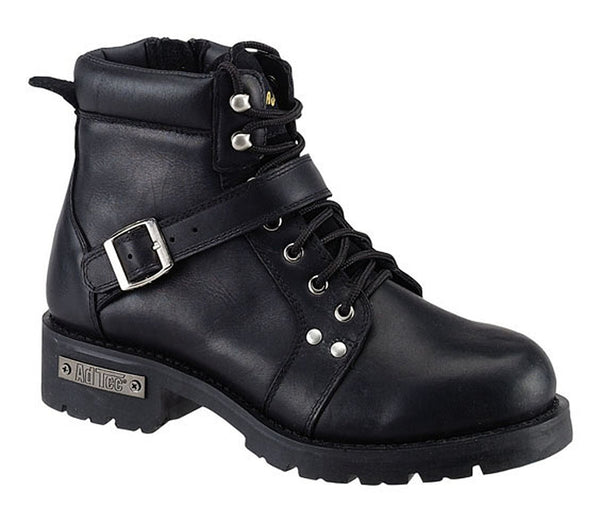 Men's 6" Reflective Double Zipper Biker Black Leather Boots
