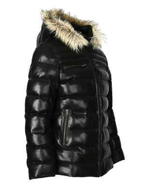 Mens Jeremiah Puffer Leather Jacket with Fur Hoodie (Black)