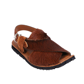 Mikaal Natural Mens Cow Hair On Rugged Leather Sandals Peshawari Chappal