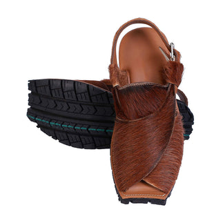 Mikaal Natural Mens Cow Hair On Rugged Leather Sandals Peshawari Chappal