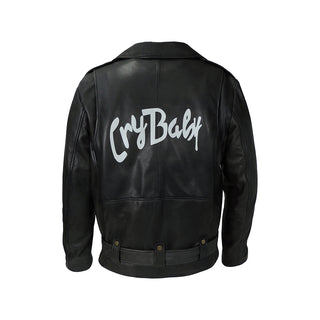 Motorcycle Men's Genuine Leather Jacket Cry Baby Print