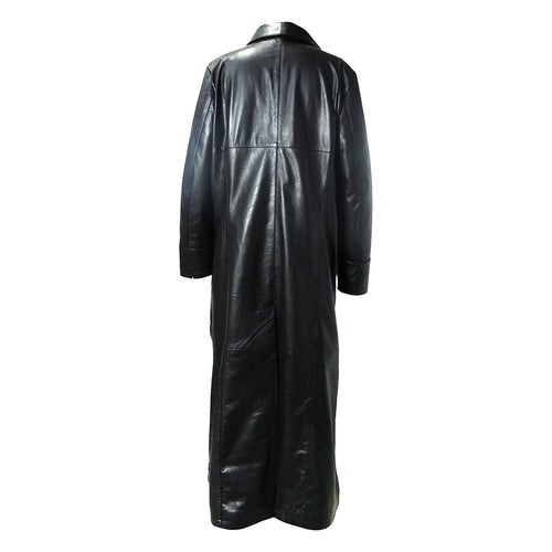 QR Matrix Womens Black Full Long Leather Coat with 3 Buttons – Inland ...