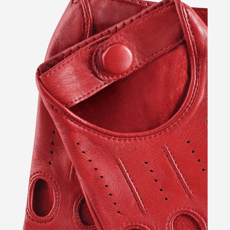 Rossana (red) - fingerless lambskin leather driving gloves